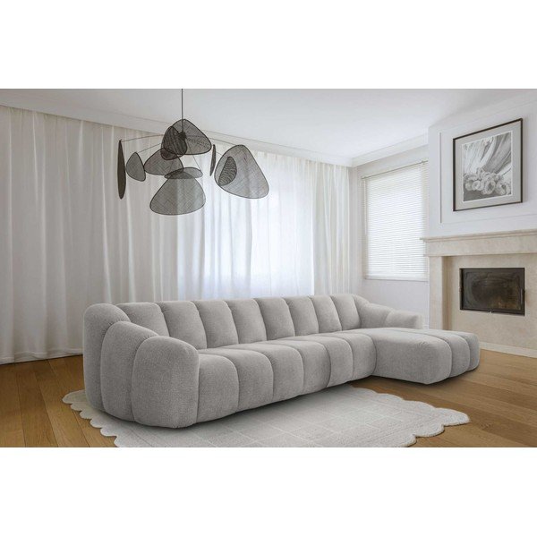 Šviesiai pilkos spalvos kampinė sofa (su dešiniuoju kampu/su gultu) Shell – Miuform-image-2