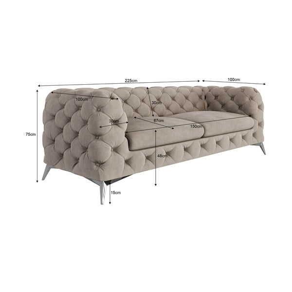 Pilkai smėlinės spalvos iš velveto sofa 225 cm Chelsea – Ropez-image-4