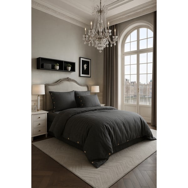 Tamsiai pilkos spalvos iš ranforce medvilnės dvigulė/itin ilga patalynė 240x220 cm Como Striped – Mila Home Luxury-image-1