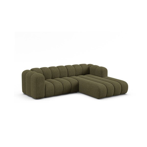 Žalios spalvos kampinė sofa iš šenilinio audinio (su dešiniuoju kampu/su gultu) Lupine – Micadoni -image-1