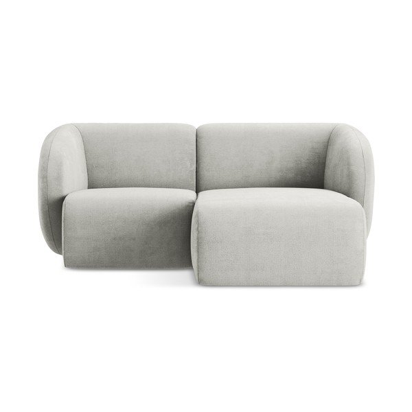 Šviesiai pilkos spalvos kampinė sofa iš šenilinio audinio (su dešiniuoju kampu/su gultu) Lani – Makamii