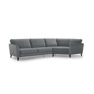 Šviesiai pilka aksominė kampinė sofa Scandic Bridge, dešinysis kampas