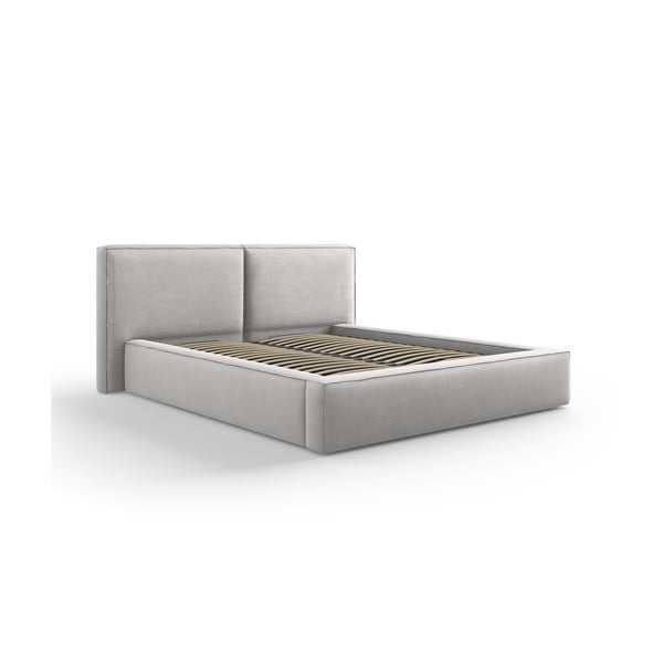 Dvigulė lova šviesiai pilkos spalvos audiniu dengta su sandėliavimo vieta su lovos grotelėmis 160x200 cm Arendal – Cosmopolitan Design