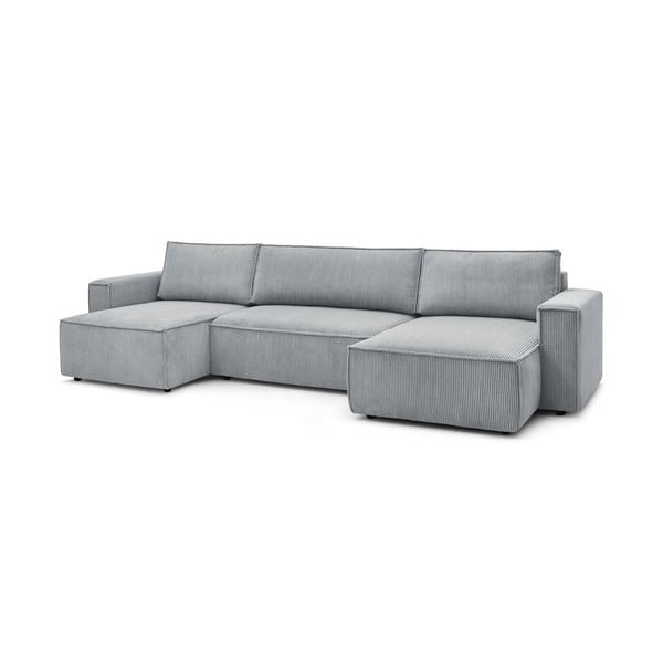 Sulankstoma kampinė sofa šviesiai pilkos spalvos iš kordinio velveto („U“ formos) Nihad – Bobochic Paris-image-3