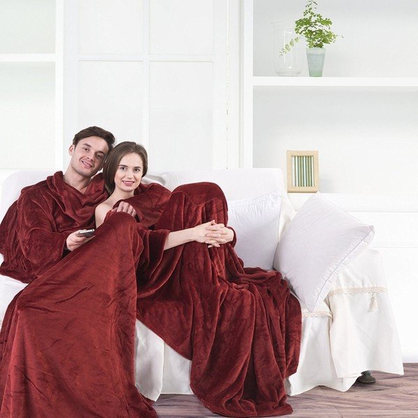 Bordo raudonos spalvos mikropluošto TV antklodė DecoKing Lazy, 200 x 170 cm-image-1