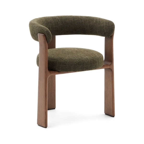 Khaki spalvos/rudos spalvos iš uosio masyvo valgomojo kėdė su porankiais Granite – Kave Home