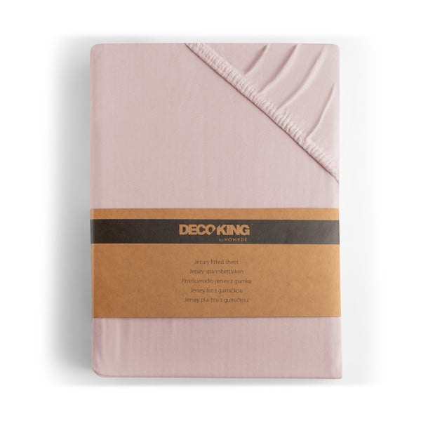 Šviesiai rožinės spalvos iš Jersey audinio paklodė su guma 90x200 cm Amber – Restilo-image-4