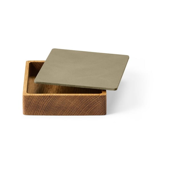 Žalios spalvos/natūralios spalvos iš medžio/iš eko odos daiktadėžė su dangčiu/dekoratyvinė 11x11x3,5 cm Square Nupo – LIND DNA-image-1