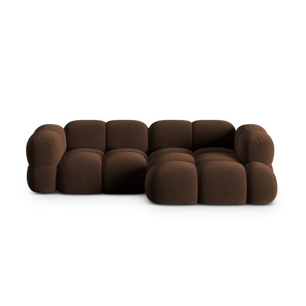 Tamsiai rudos spalvos iš velveto kampinė sofa (su dešiniuoju kampu/su gultu) Loretto – Cosmopolitan Design