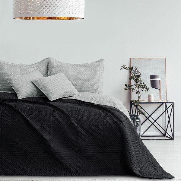 Juodos spalvos/šviesiai pilkos spalvos iš mikropluošto dygsniuota lovatiesė 240x260 cm Softa – Restilo-image-4