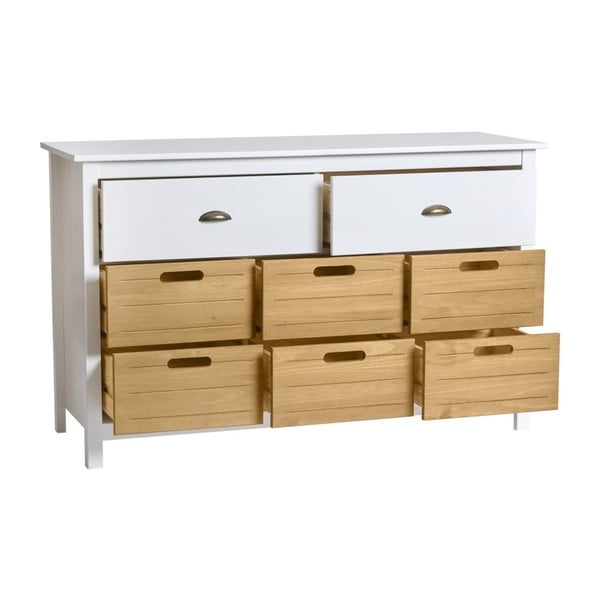 Baltos spalvos pušies masyvo komoda su 8 stalčiais "Marckeric Ibiza-image-2
