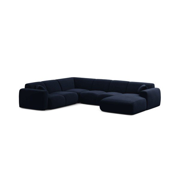 Mėlynos spalvos kampinė sofa iš velveto („U“ formos) Molino – Micadoni 