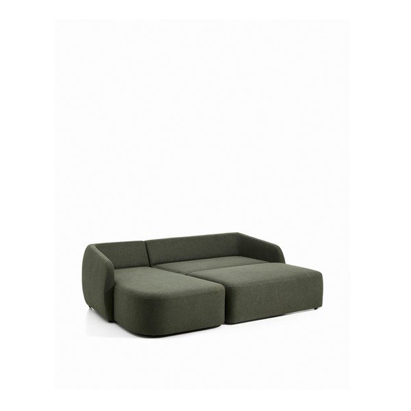 Tamsiai žalios spalvos sulankstoma kampinė sofa iš šenilinio audinio (su kairiuoju kampu/su gultu) Laira – Kave Home-image-3