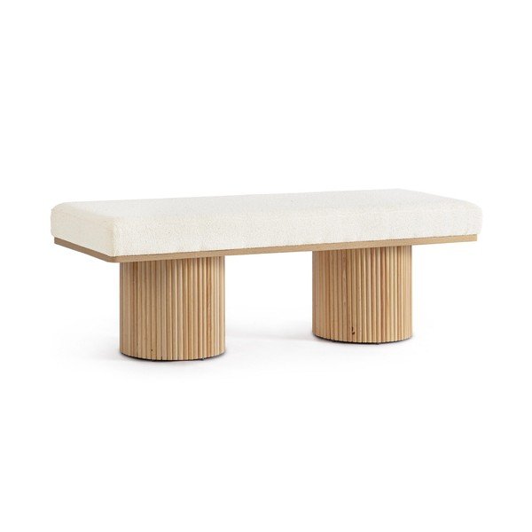 Kreminės spalvos paminkštinto audinio suolas iš boucle Floriana – Bizzotto-image-2