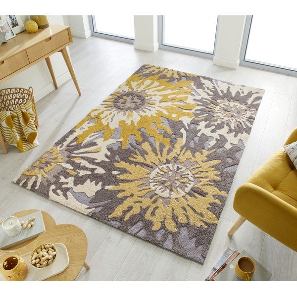 Pilkos ir geltonos spalvos kilimas Flair Rugs Soft Floral, 160 x 230 cm-image-4