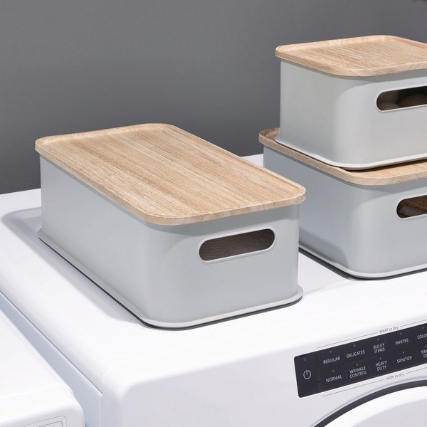 Pilka dėžutė su dangteliu pagaminta iš paulovnijos medienos iDesign Eco Handled, 21,3 x 43 cm-image-1