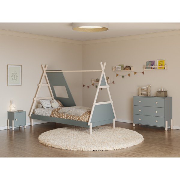 Pilkai žalios spalvos naminė iš pušies masyvo vaikiška lova su lovos grotelėmis 90x200 cm Enola – Marckeric-image-1