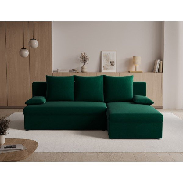 Žalios spalvos sulankstoma/su sandėliavimo vieta kampinė sofa iš velveto Gino – ELTAP-image-1