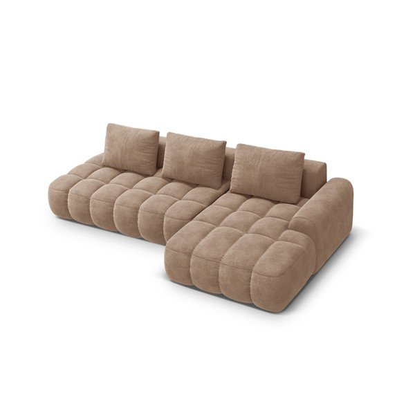 Šviesiai rudos spalvos iš velveto sulankstoma/su sandėliavimo vieta kampinė sofa (su dešiniuoju kampu/su gultu) Linz – Cosmopolitan Design-image-3