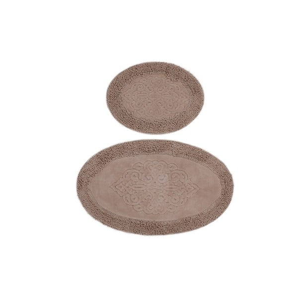 2 šviesiai rudų ovalių vonios kilimėlių rinkinys 100x60 cm – Foutastic