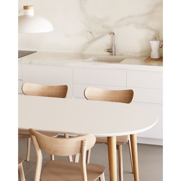 Apvalios formos prailginamas valgomojo stalas baltos spalvos su baltu stalviršiu ø 90 cm Oqui – Kave Home-image-3