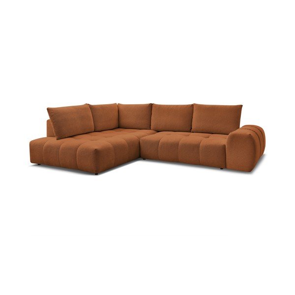 Terakotos spalvos iš šenilinio audinio sulankstoma/su sandėliavimo vieta kampinė sofa (su kairiuoju kampu/„L“ formos) Everest – Bobochic Paris-image-3