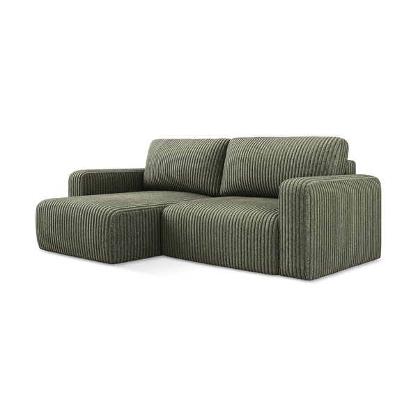 Žalios spalvos sulankstoma/su sandėliavimo vieta kampinė sofa iš kordinio velveto (su kairiuoju kampu/su gultu) Kona – Makamii-image-2