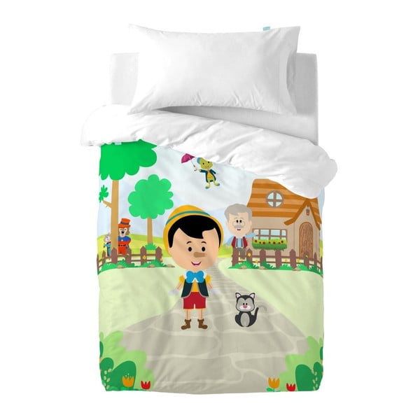 Vaikiška medvilninė antklodės užvalkalas ir pagalvė "Ponas Lapė Pinokio", 100 x 120 cm