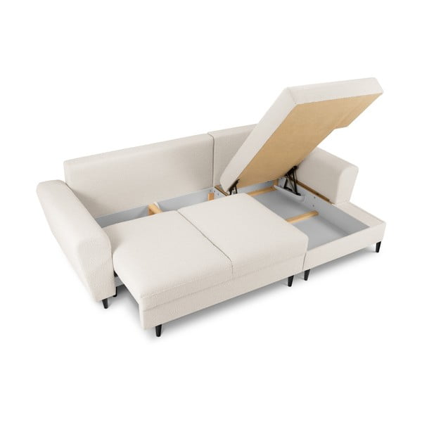 Smėlio spalvos iš boucle sulankstoma/su sandėliavimo vieta kampinė sofa (su dešiniuoju kampu/su gultu) Kyoto – Cosmopolitan Design-image-3