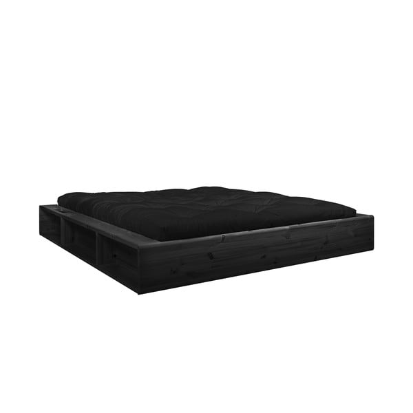 Juoda medienos masyvo dvigulė lova su juodu futono čiužiniu Comfort Karup Design Ziggy, 180 x 200 cm