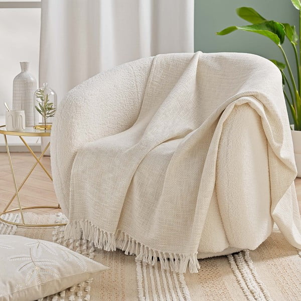 Kreminės spalvos iš medvilnės mišinio antklodė ir pledas 125x150 cm Ziggy – douceur d'intérieur-image-2