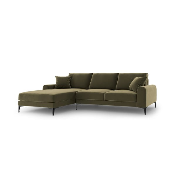 Žalia aksominė kampinė sofa Mazzini Sofas Madara, kampas kairėje