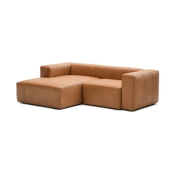 Rudos spalvos kampinė sofa iš odos (su kairiuoju kampu/su gultu) Blok – Kave Home-image-2