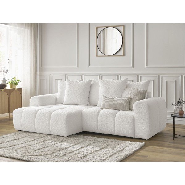 Baltos spalvos sulankstoma/su sandėliavimo vieta kampinė sofa iš boucle (su kairiuoju kampu/su gultu) Roxelane – Bobochic Paris-image-4