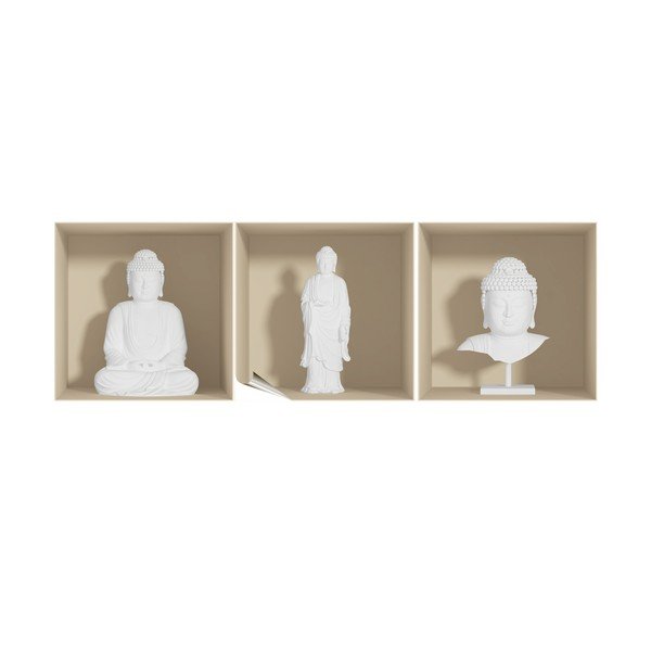 3 lipdukų rinkinys su 3D efektu "Ambiance White Buddha-image-1