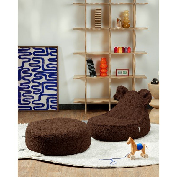 Tamsiai rudos spalvos vaikiškas pufas iš boucle Warm Hazel – Wigiwama-image-1