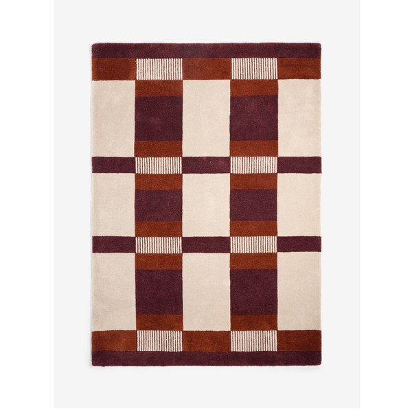 Rankų darbo bordo spalvos/kreminės spalvos iš perdirbto pluošto kilimas 160x230 cm Franka – MADE
