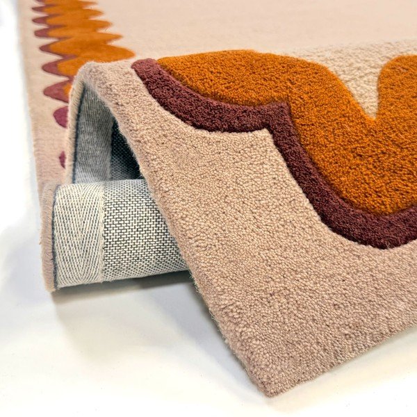 Rankų darbo oranžinės spalvos/natūralios spalvos iš vilnos kilimas 140x200 cm Wiggle Wool – Flair Rugs-image-4