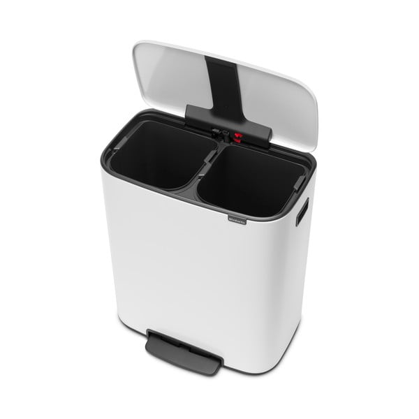 Iš plieno šiukšliadėžė baltos spalvos rūšiavimui/su pedalu 60 l Bo – Brabantia