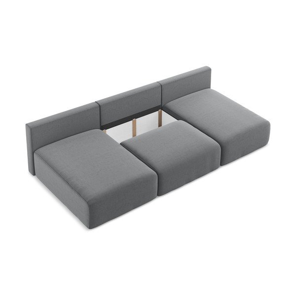 Pilkos spalvos sulankstoma/su sandėliavimo vieta kampinė sofa iš velveto („U“ formos) Kalena – Makamii-image-4