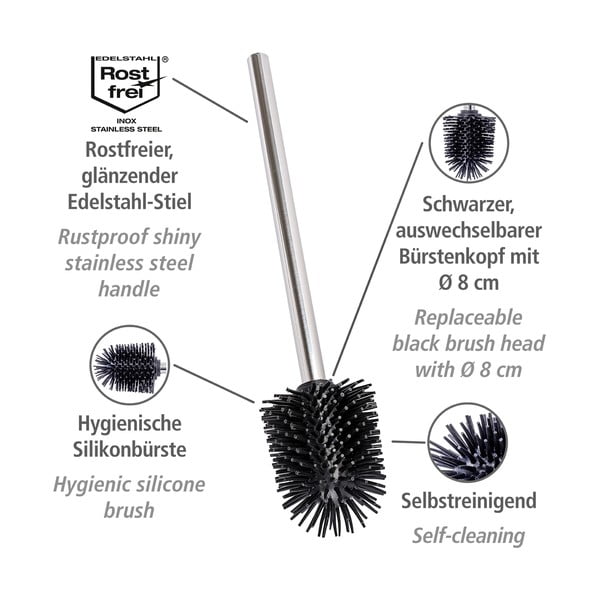 Iš nerūdijančio plieno atsarginis šepetys tualeto šepetys blizgios sidabrinės spalvos Ø 8 cm – Wenko-image-3