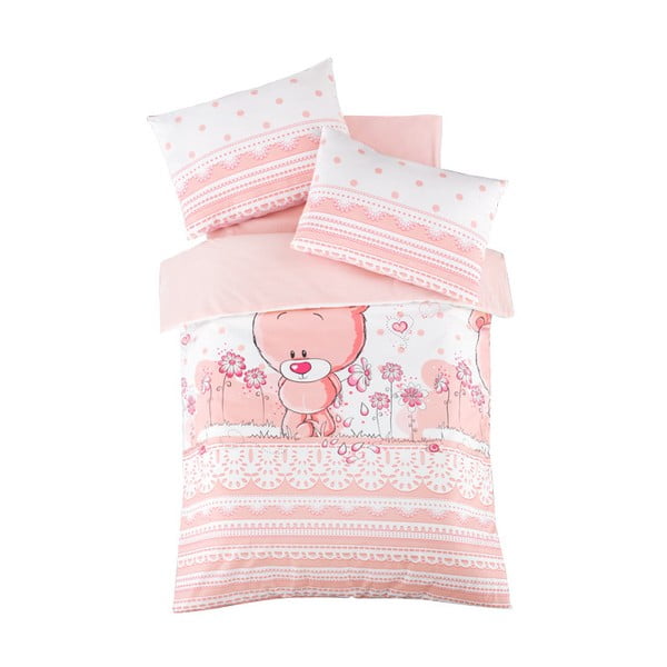 Rožinės spalvos iš ranforce medvilnės vaikiška patalynė vaikiškai lovai su paklode/4 dalių 100x150 cm Pinky – Mijolnir