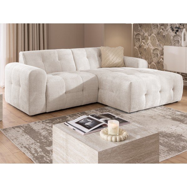 Kreminės spalvos kampinė sofa (su dešiniuoju kampu/su gultu) Melva – Ropez-image-1