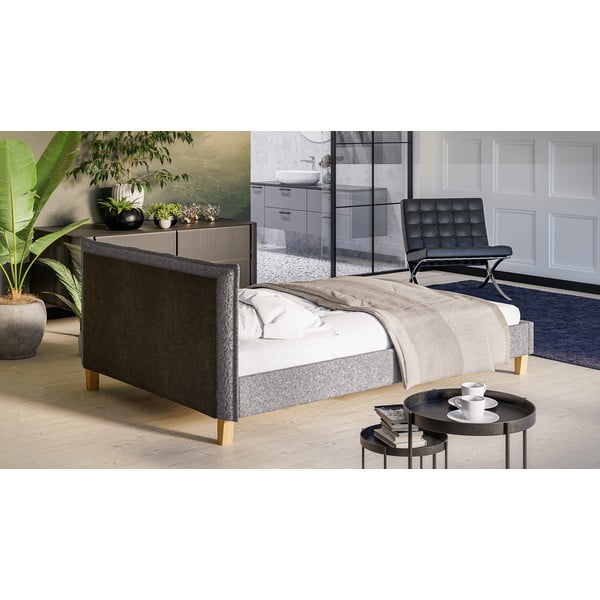 Pilka minkšta dvigulė lova su grotelėmis 140x200 cm Tina - Ropez-image-3