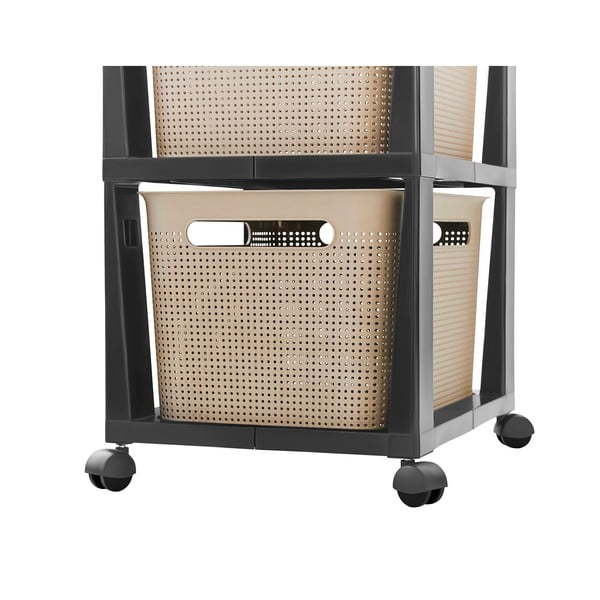 Juoda ir smėlio spalvos plastikinė mobili lentyna 30x77 cm Brisen - Rotho-image-2