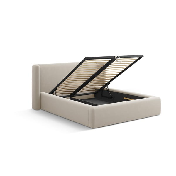 Smėlio spalvos dvigulė lova audiniu dengta su sandėliavimo vieta su lovos grotelėmis 200x200 cm Jason – Windsor & Co Sofas-image-3