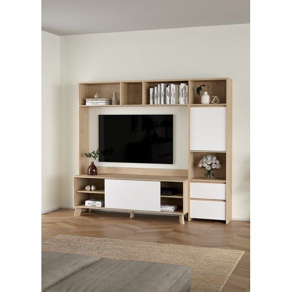 Baltos spalvos/natūralios spalvos TV spintelių komplektas iš ąžuolo 209x183x48 cm Next – Tvilum-image-1