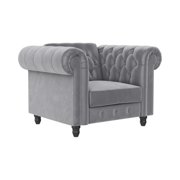 Iš velveto Chesterfield krėslas šviesiai pilkos spalvos Felix – Støraa