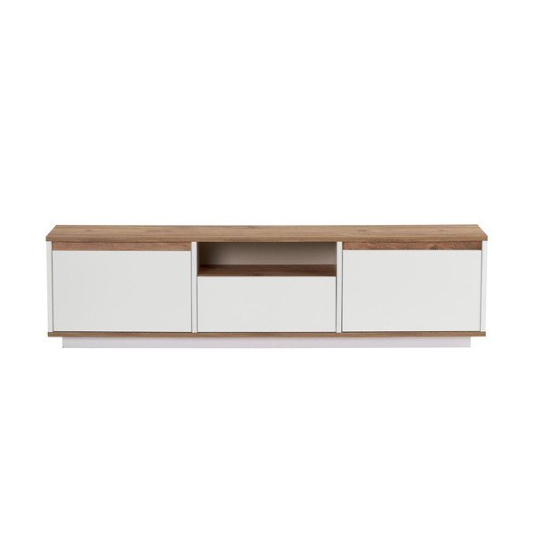 Baltos spalvos/natūralios spalvos TV spintelė iš pušies 160x42x30 cm Sentinel – Kalune Design-image-3