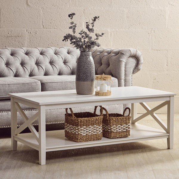 Baltos spalvos kavos staliukas 60x120 cm Heritage – Premier Housewares-image-1